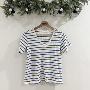 Pact Organic Cotton Blue Striped V Neck Tee short sleeve Shirt Small Cp